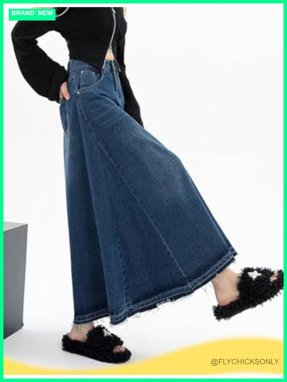 High Waist A-Line Maxi Denim Jean Skirt Raw Hem Fringe - Picture 5 of 6